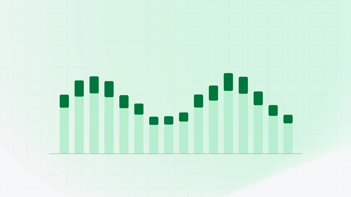 Abstract illustration showing a row of takings bars of varying height, each with a darker slice taken off the top