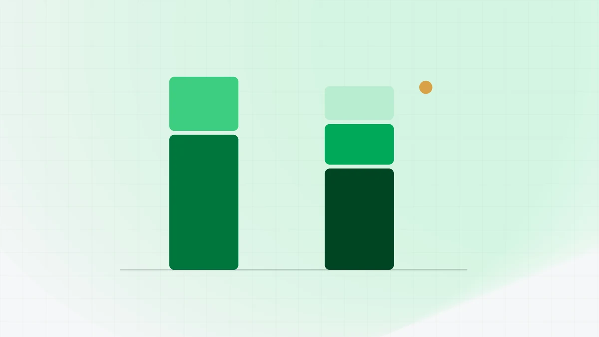 Abstract illustration showing two stacked cost columns side by side, one in two segments and one in three, compared against a common baseline