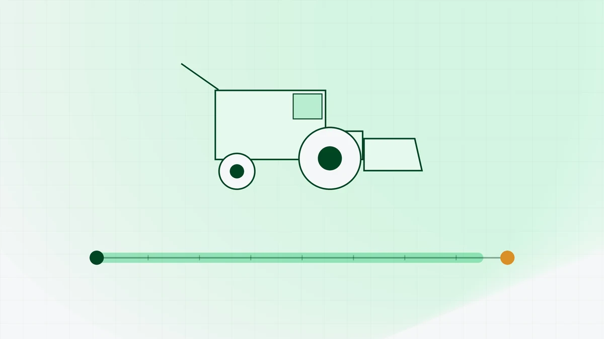 Abstract illustration in the 121 Brokers green palette showing a machine outline with a timeline beneath it marking the start of a term, a working life and an end point