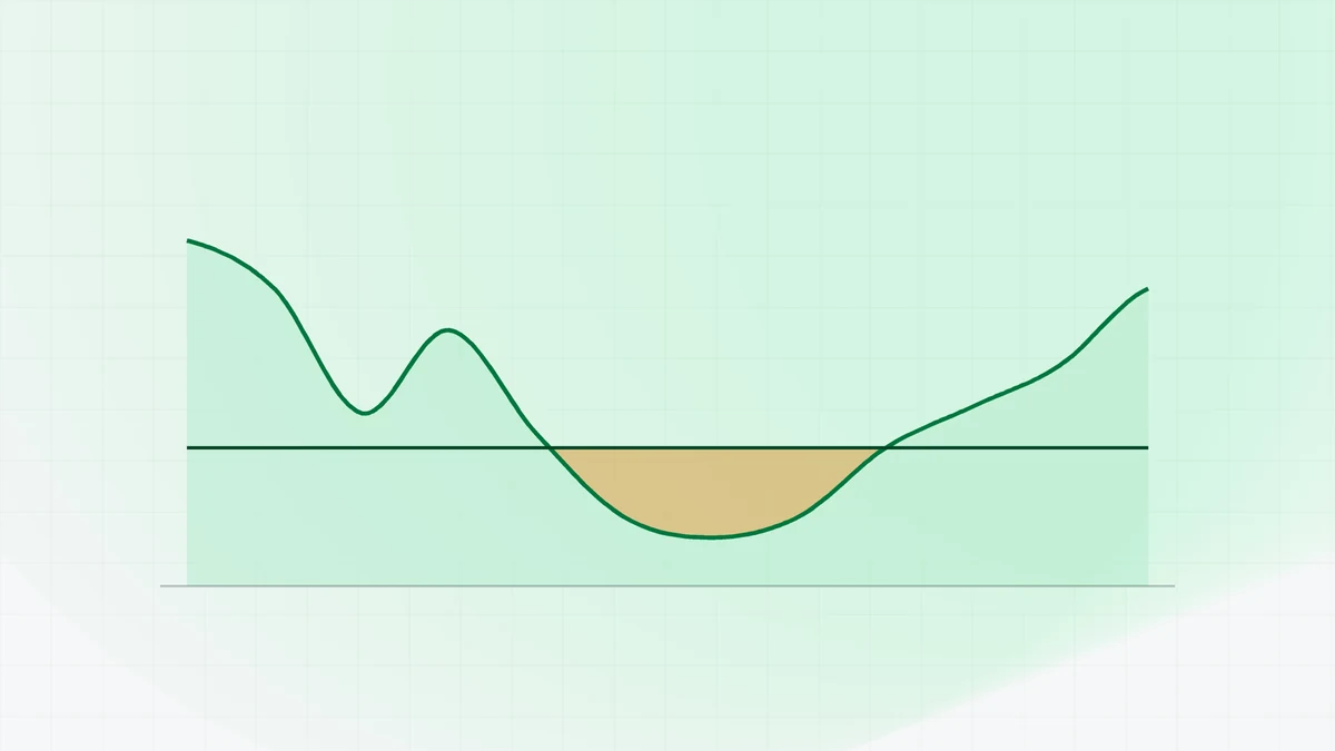 Abstract illustration in the 121 Brokers green palette showing a takings curve with a high summer peak, a smaller Easter peak and a winter trough, with a flat line of fixed costs running beneath it