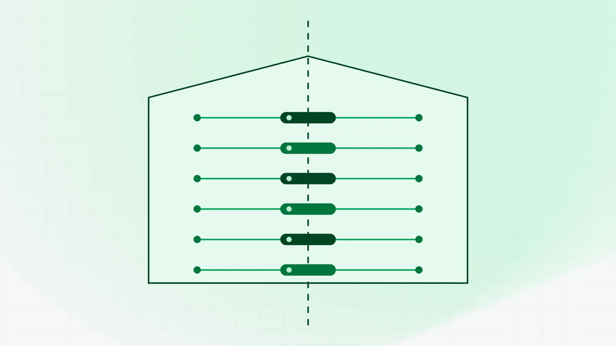 Abstract illustration in the 121 Brokers green palette showing a single business outline straddling a vertical line, with six labelled connectors joining both halves into one shape